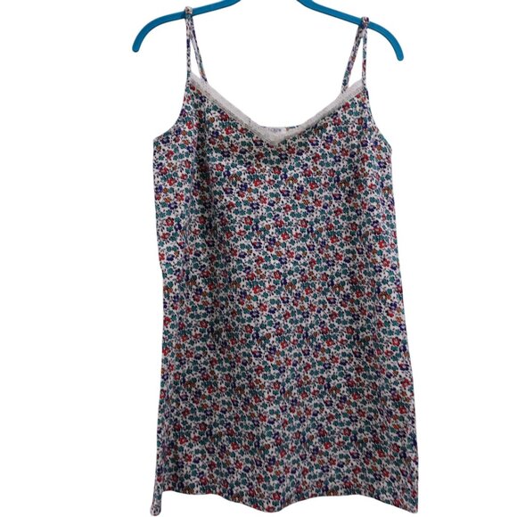 J. Crew Other - J. Crew Nightgown Sleep Dress Sz M Multicolor Floral Lace Trim Sleeveless V-Neck